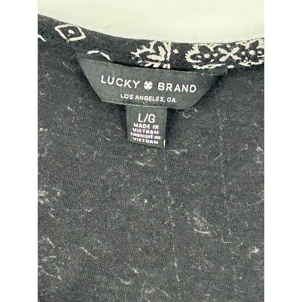 Lucky Brand Boho Peasant Blouse Black Bandana Print Top L - Picture 4 of 8